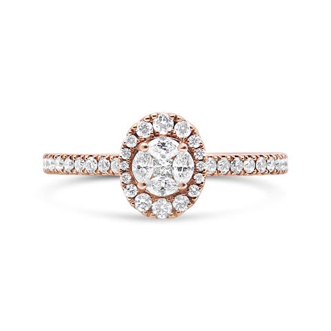 18K Rose Gold 1/2 Cttw Diamond Oval Shaped Halo Engagement Ring