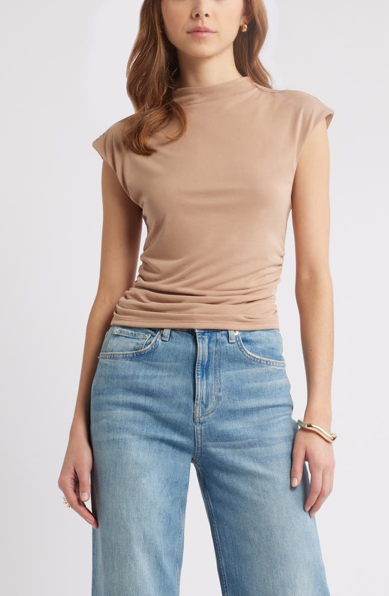Open Edit Funnel Neck Cap Sleeve Top, Main, color,