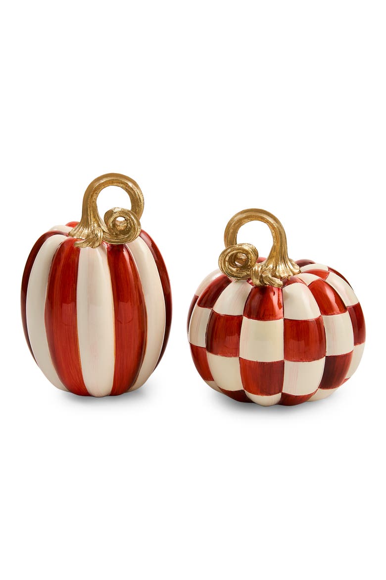 Paprika Check and Stripe Petit Decorative Pumpkins, Main, color, RED
