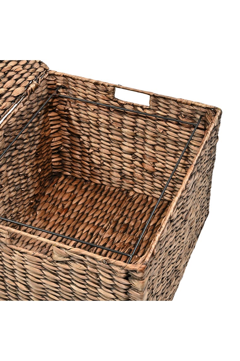 Ashton Classic Farmhouse Hand-Woven Hyacinth Rolling Filing Basket with Lid and 360 Degree Lockable Wheels, Alternate, color, Brown