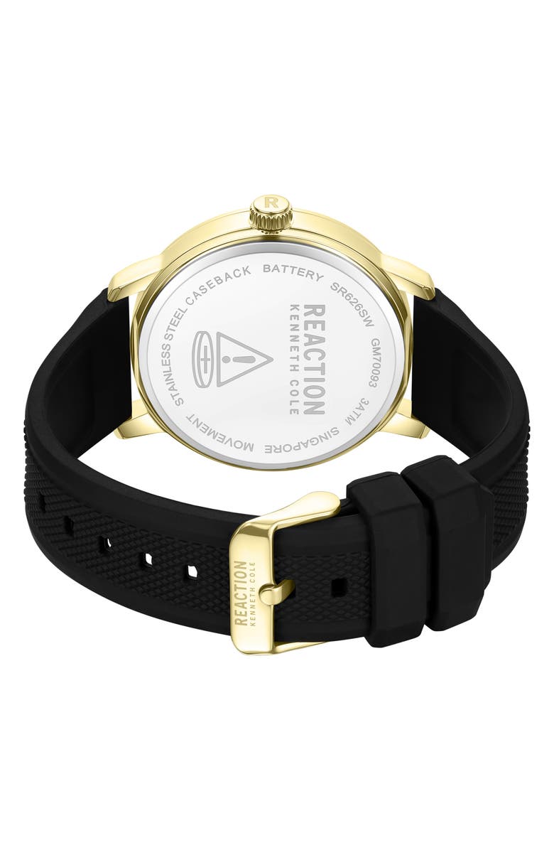 Kenneth Cole Reaction Classic Black Silicone Strap Watch, 44mm, Alternate, color, Yellow/ Black