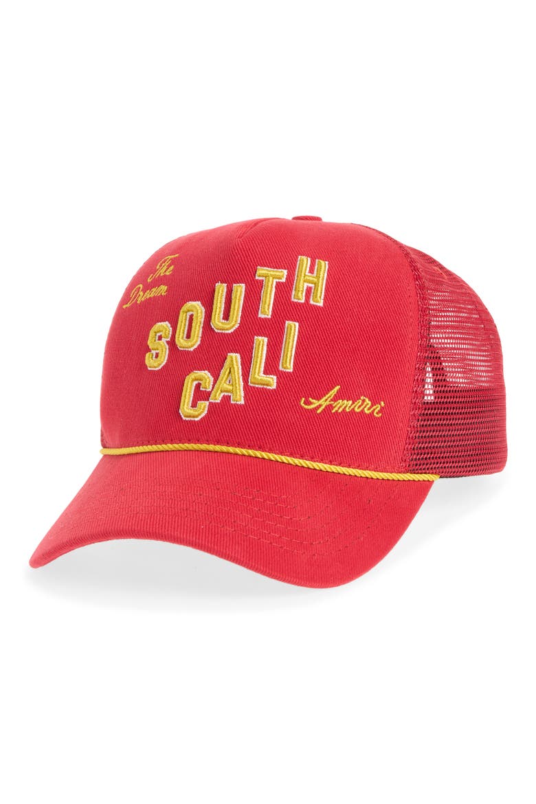 Embroidered South Cali Rope Trucker Hat, Main, color, RUBY