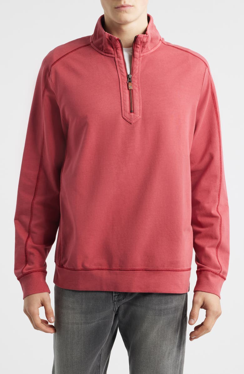Tommy Bahama Ben & Terry Half Zip Sweatshirt, Main, color, Deep Havana
