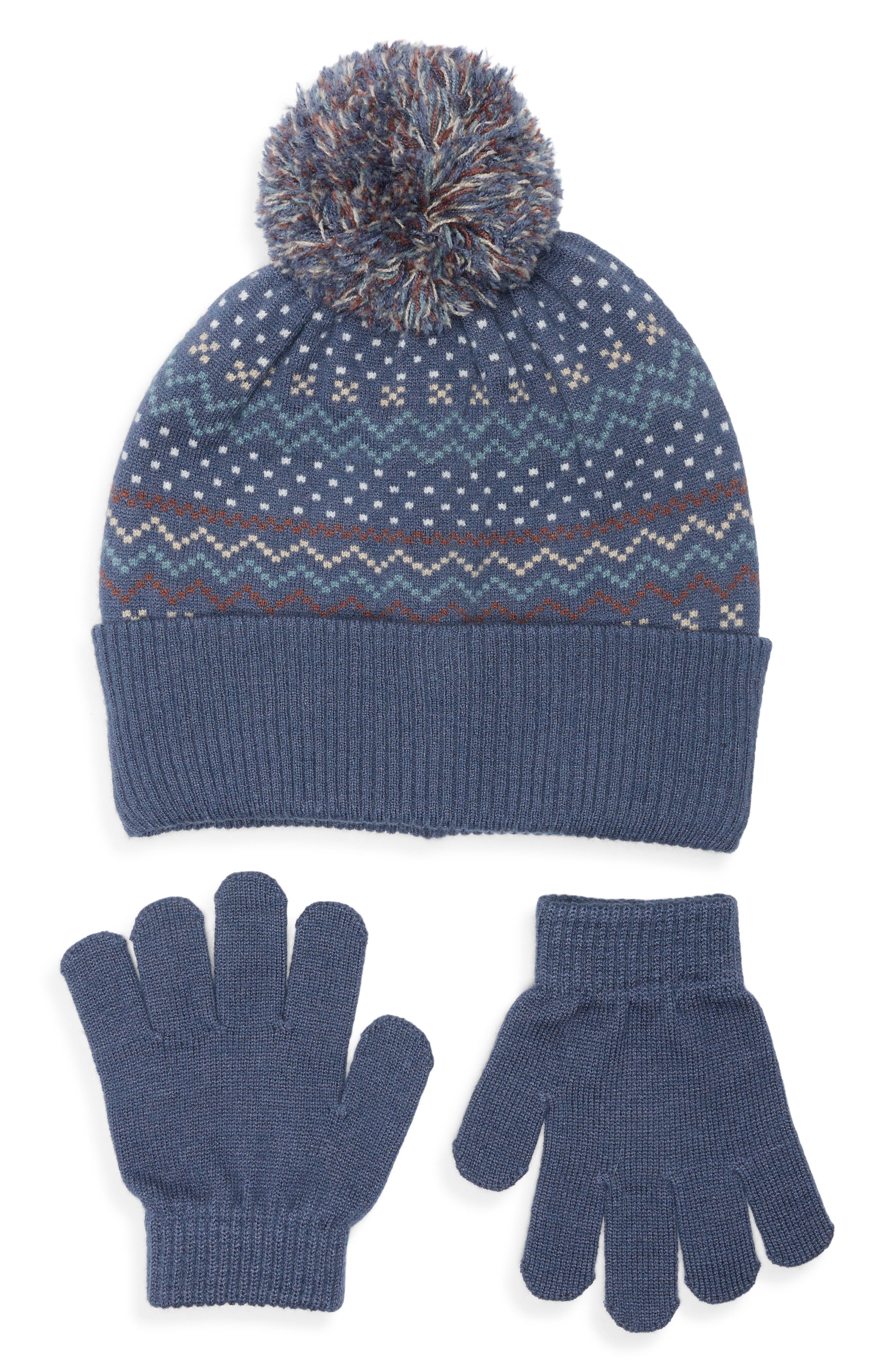 Jacquard Pompom Beanie & Gloves Set