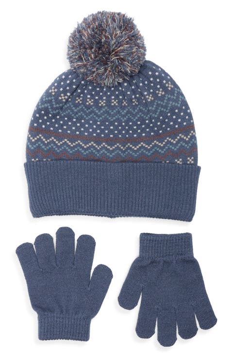 Jacquard Pompom Beanie & Gloves Set