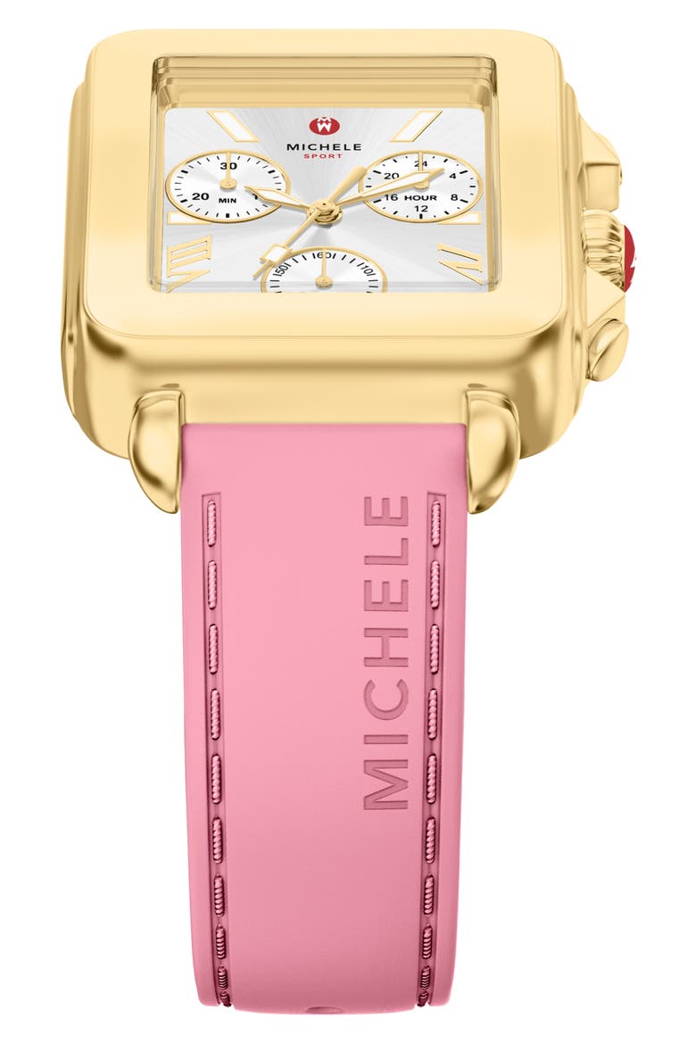 Deco Sport Mid Chronograph Silicone Strap Watch, 34mm x 36mm, Alternate, color, PINK