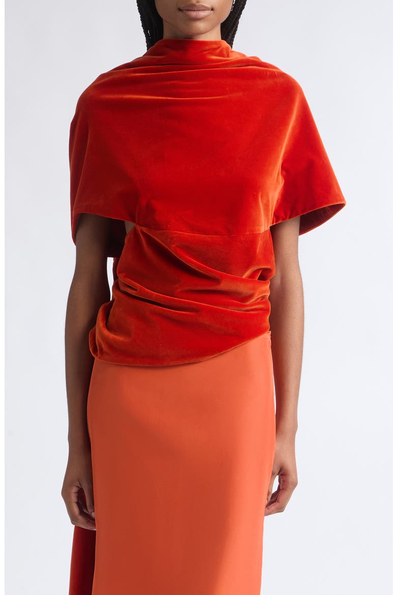 Draped Cotton Velvet Shawl Top, Main, color, DEEP PERSIMMON