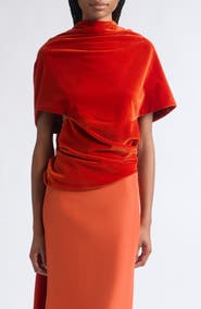 Colleen Allen Draped Cotton Velvet Shawl Top