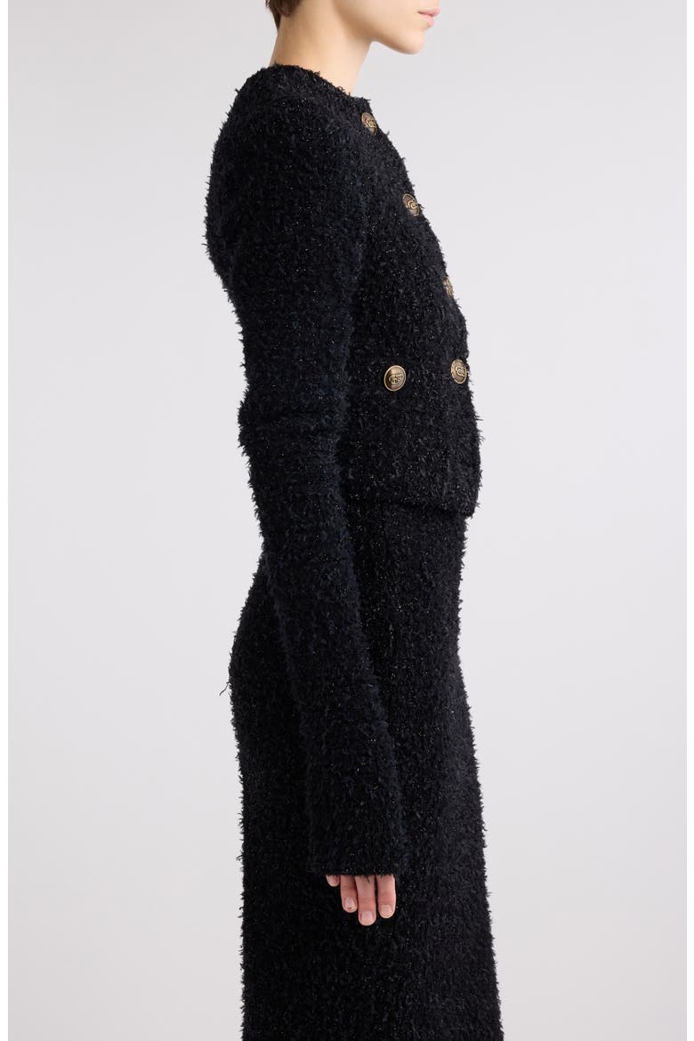 Shimmer Tweed Crop Cardigan, Alternate, color, BLACK