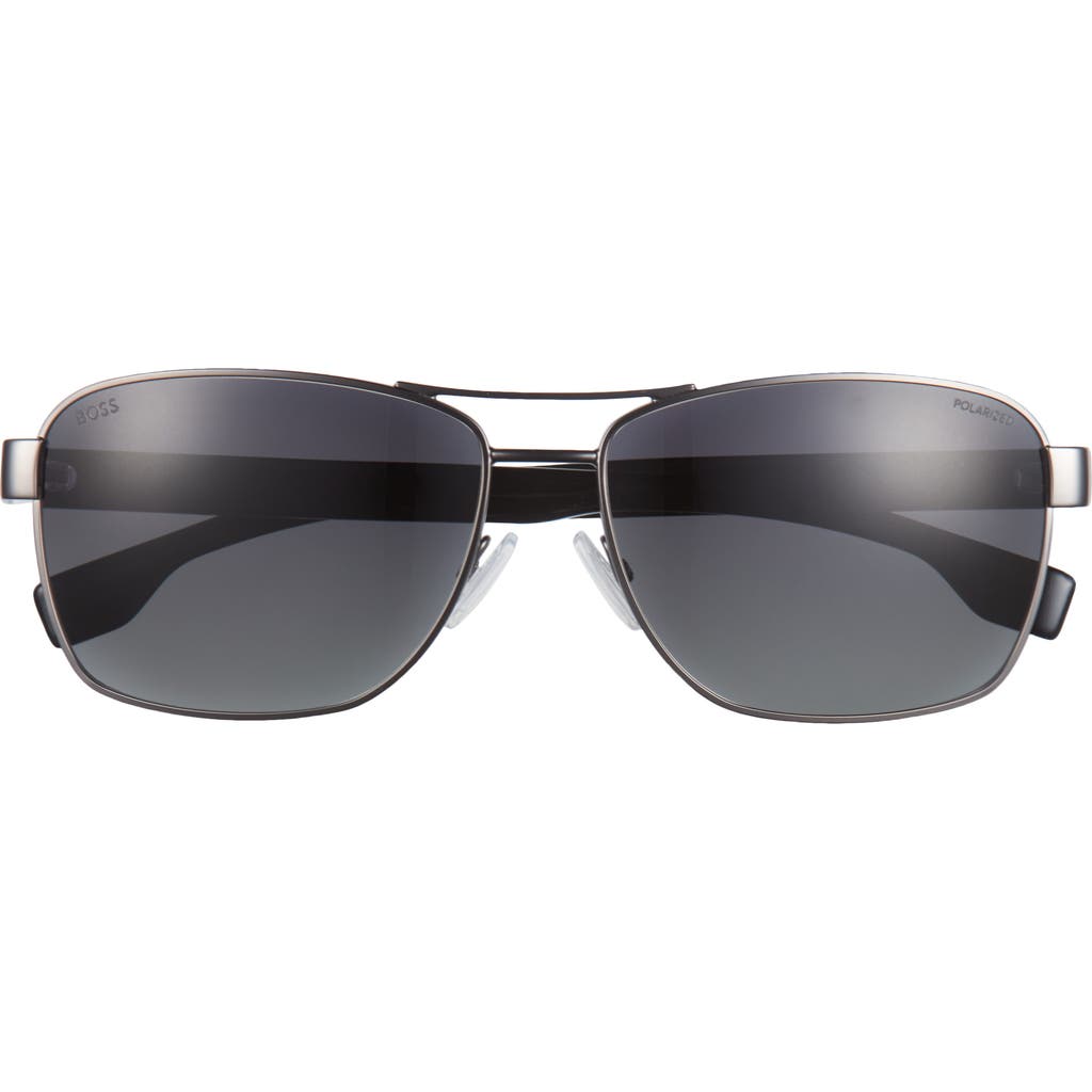 Hugo Boss Boss 60mm Polarized Rectangular Sunglasses In Matte Dark Ruthenium
