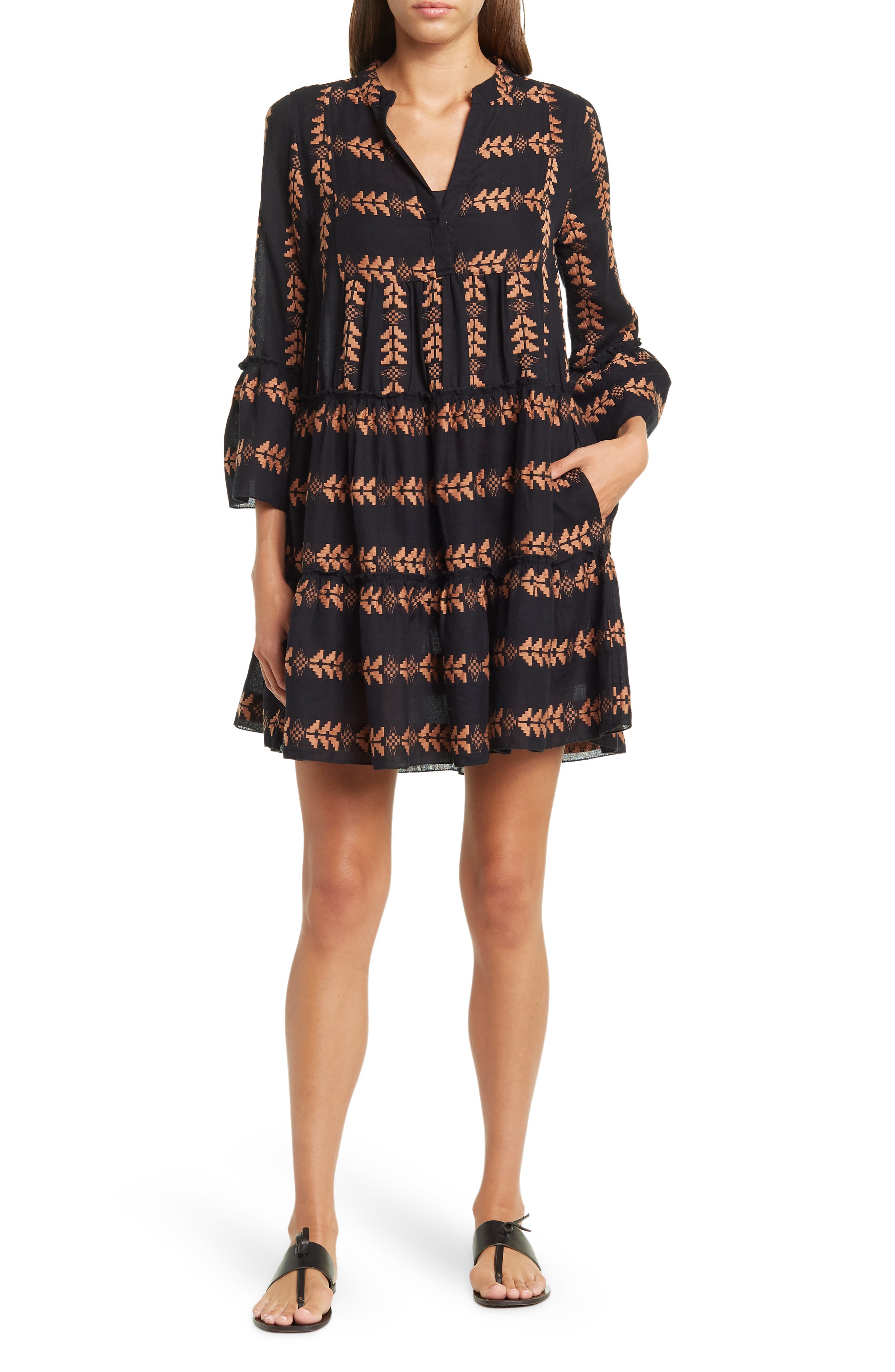 Elan Split Neck Tiered Dress (Women) | Nordstromrack