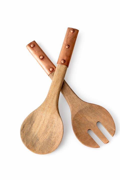 Vintage Inspired Wood Serving Utensils with Copper Strap Handles