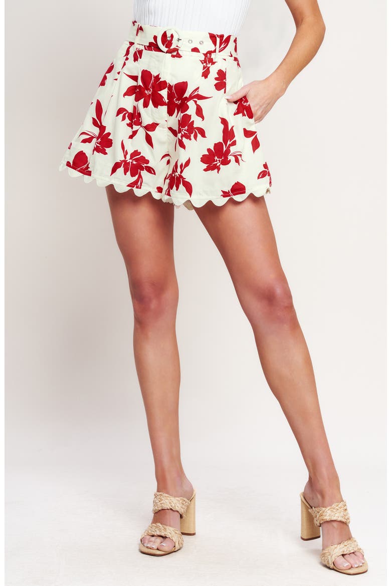 Floral Belted Cotton Shorts, Alternate, color, OFF WHITE/ RED