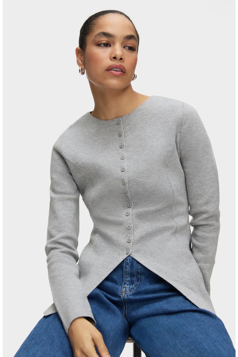 Daphne Split Hem Organic Cotton & Wool Blend Cardigan, Alternate, color, GREY