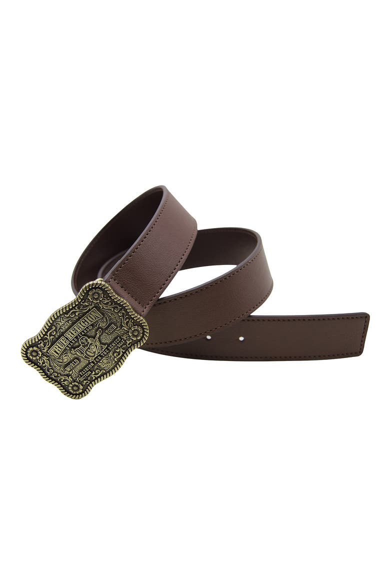 Delano Plaque Buckle Belt, Alternate, color, BROWN