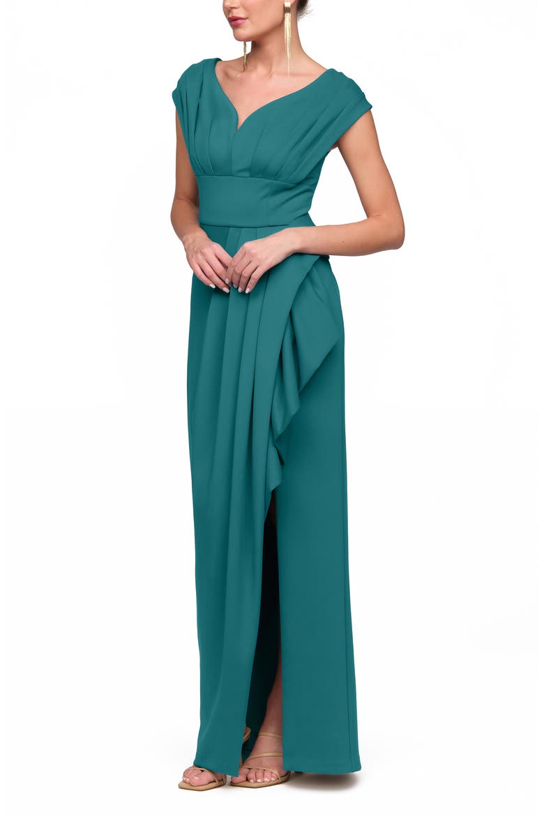 Anissa Pleated Column Gown, Alternate, color, DEEP SEA