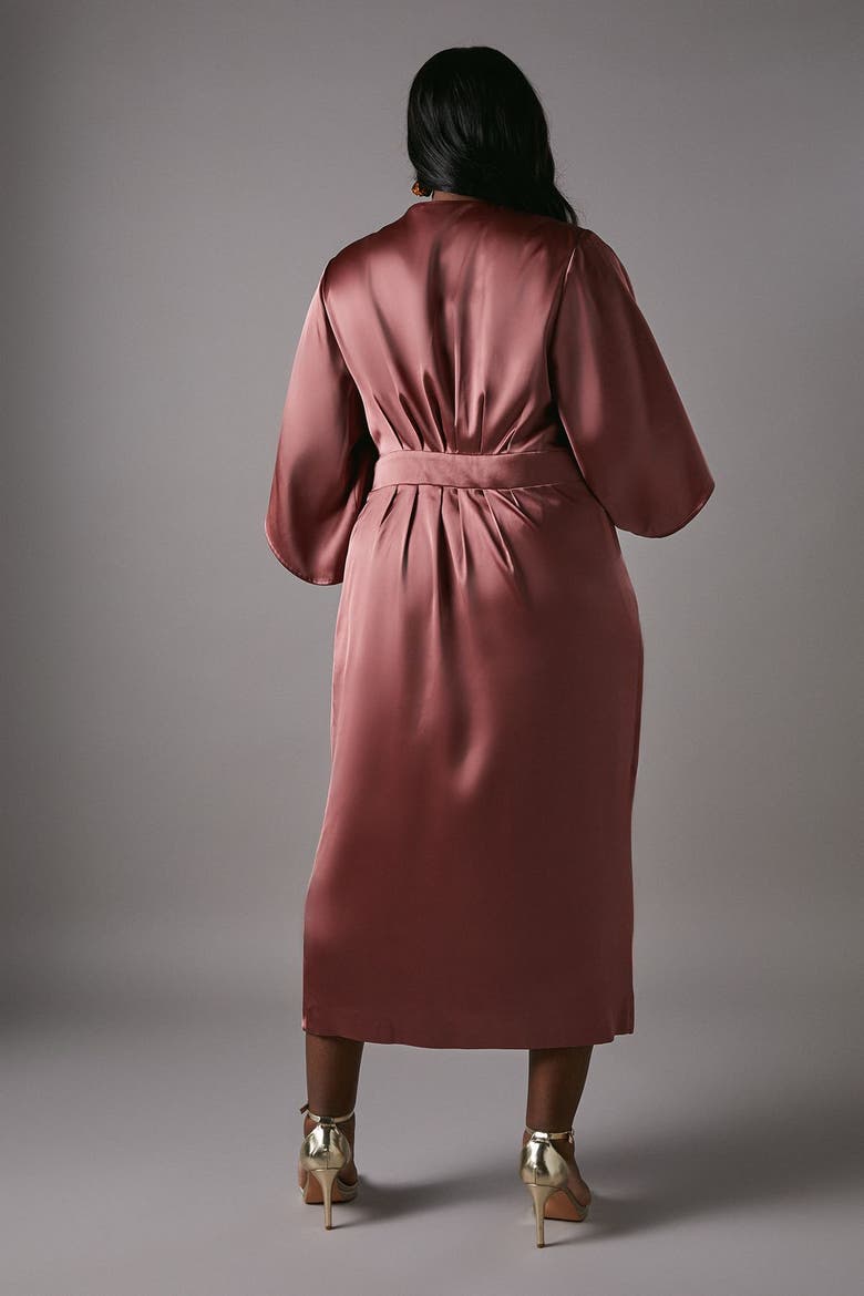 Plus Satin Wrap Midi Dress, Alternate, color, Rose