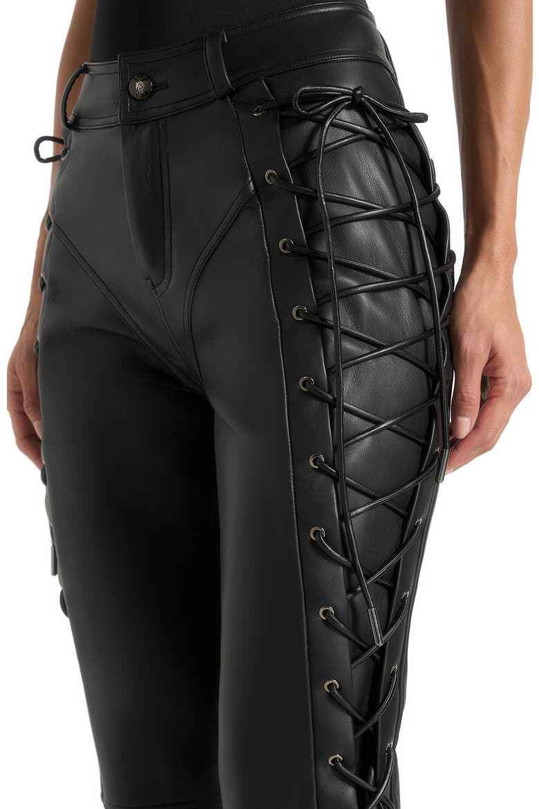 Ambre Leather Lace Up Flared Trousers, Alternate, color, Black