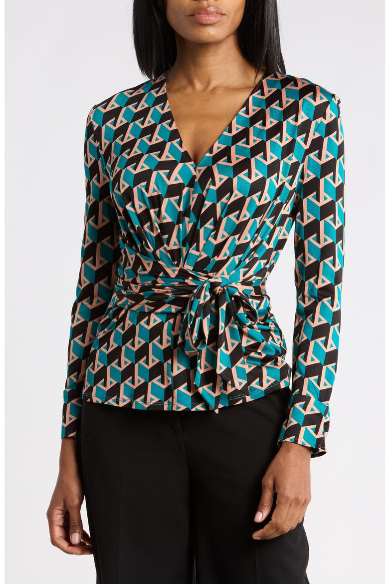 Rachael Long Sleeve Top, Main, color, INTERMISSION GEO SIG TURQUOISE