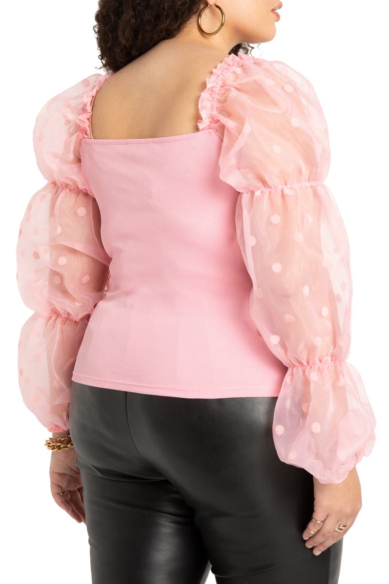 Flocked Organza Sleeve Top, Alternate, color, SEA PINK