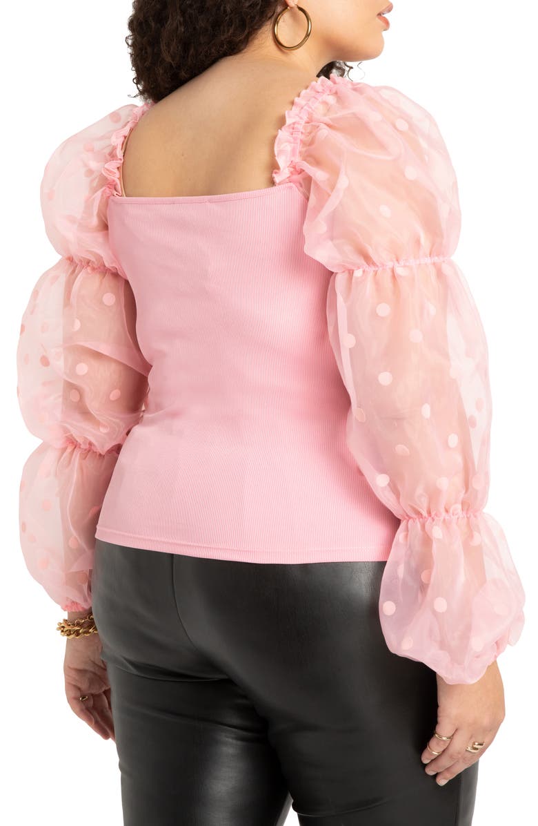 ELOQUII Flocked Organza Sleeve Top, Alternate, color, 