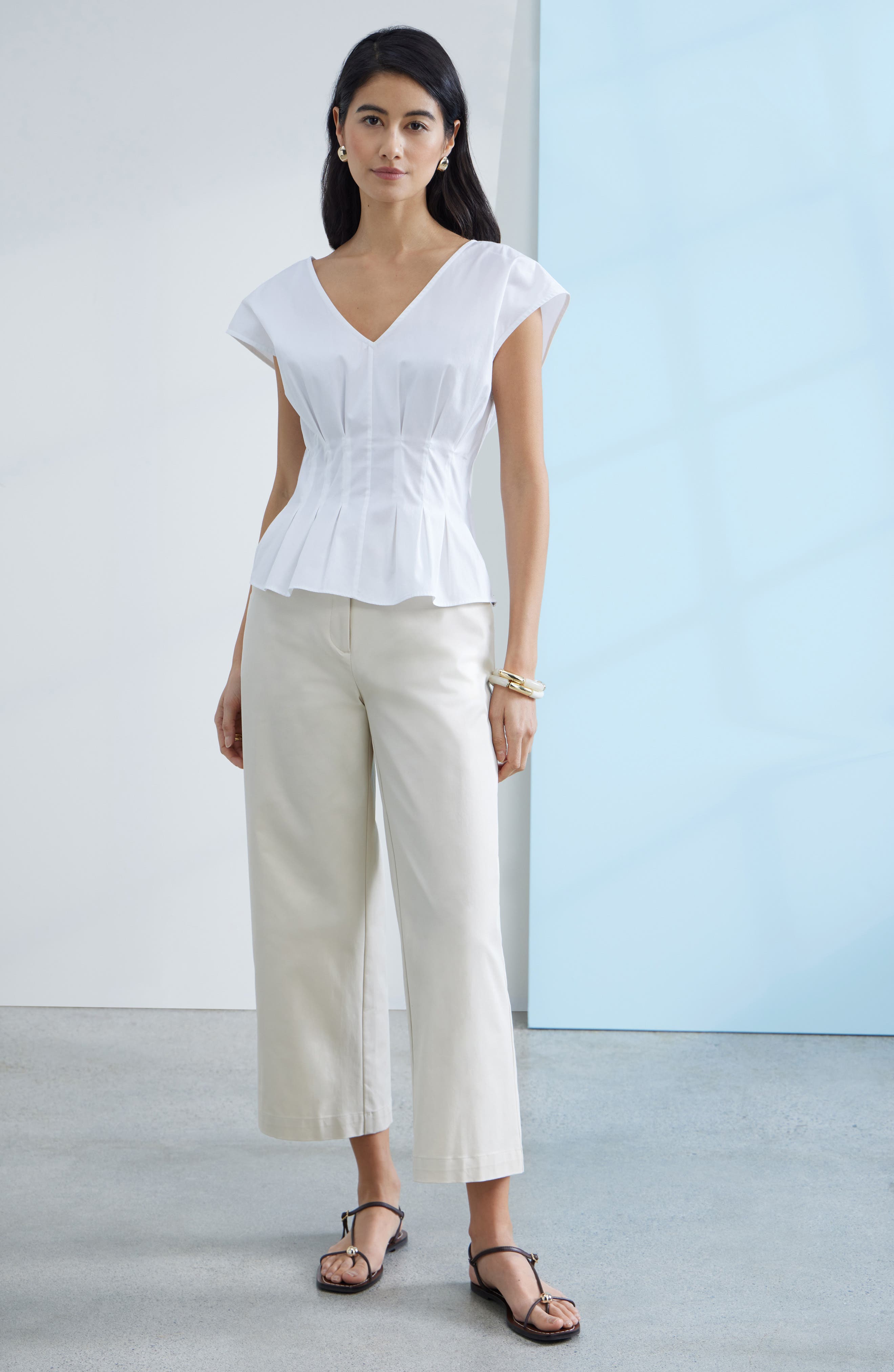 Pleated V-Neck Poplin Top - image 4