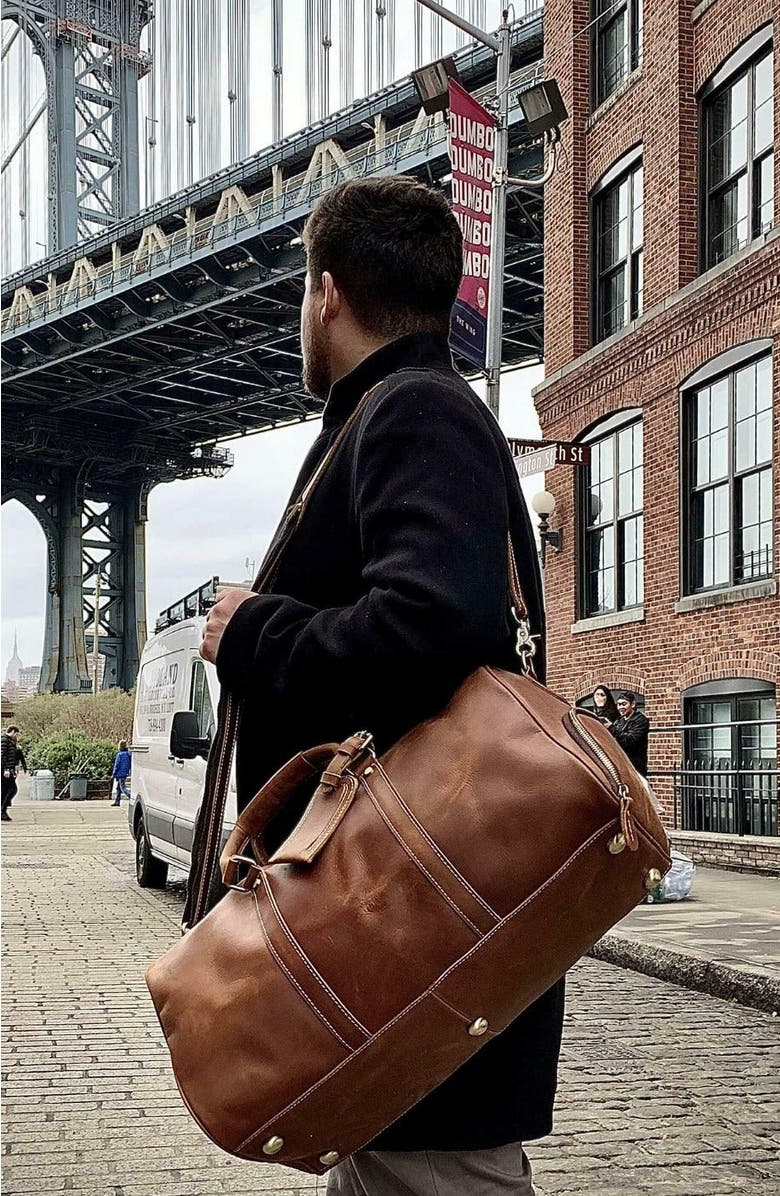 STEEL HORSE LEATHER The Dagny Weekender | Large Leather Duffle Bag, Alternate, color, Dark Brown