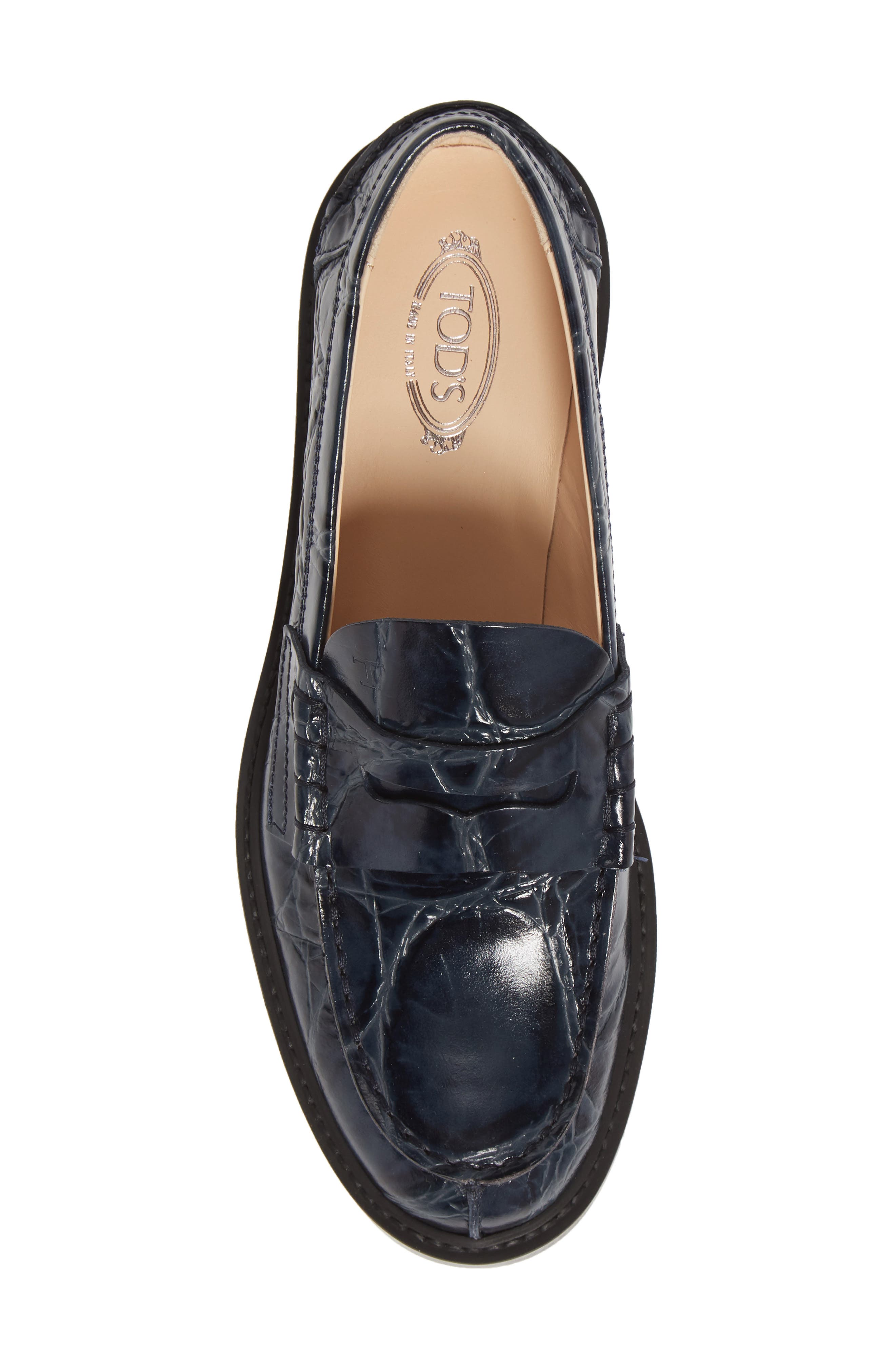 Tod's Croc Embossed Penny Loafer, Alternate, color, 