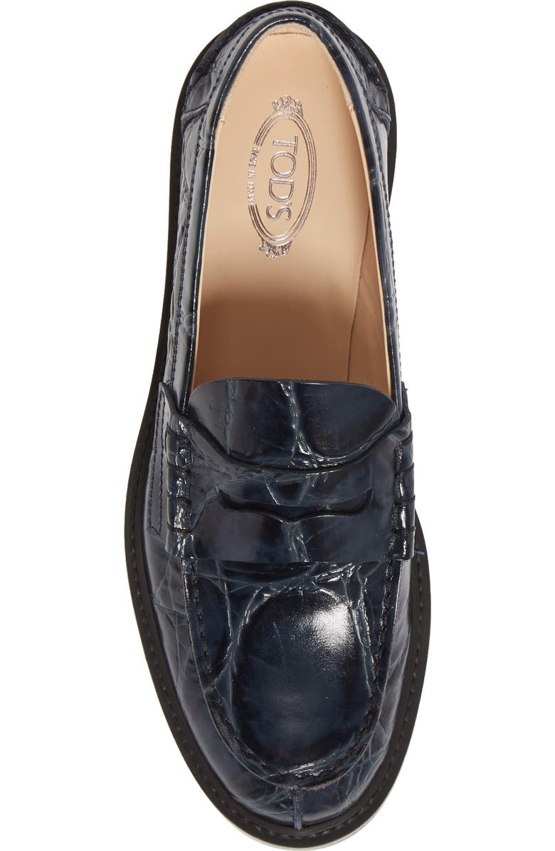 Tod's Croc Embossed Penny Loafer, Alternate, color,