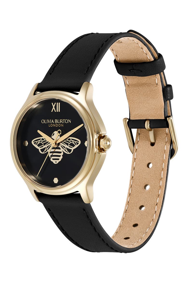 Classic Bee Leather Strap Watch, 30mm, Alternate, color, BLACK