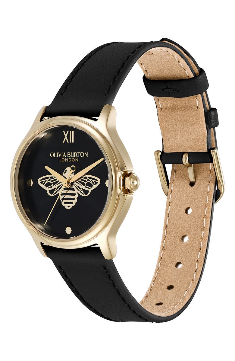 Olivia Burton Classic Bee Leather Strap Watch, 30mm, Alternate, color, 
