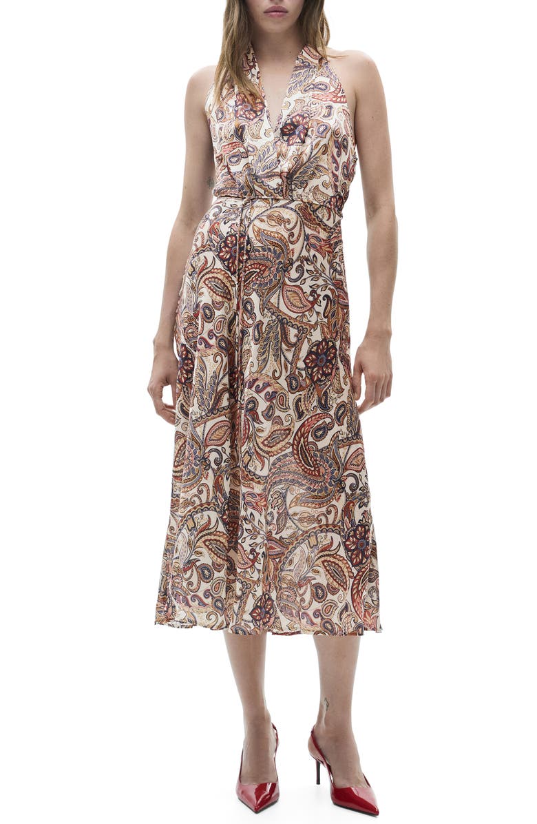 MANGO Paisley Print Halter Dress, Main, color, 