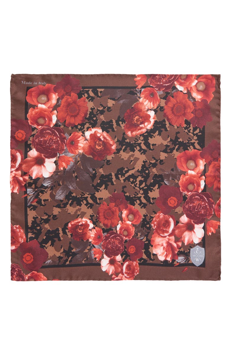 CLIFTON WILSON Red & Brown Floral Silk Pocket Square, Alternate, color, 