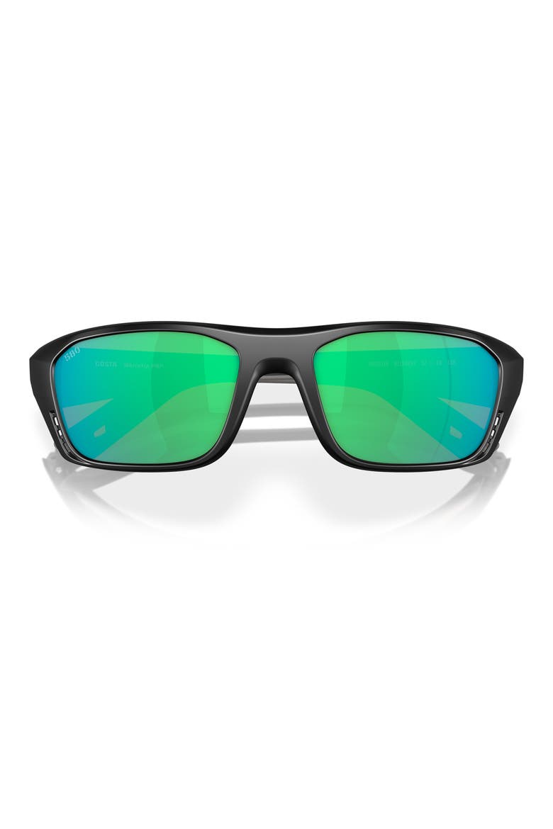 57mm Polarized Rectangular Sunglasses, Alternate, color, MATTE BLACK/ GREEN MIRROR 580G