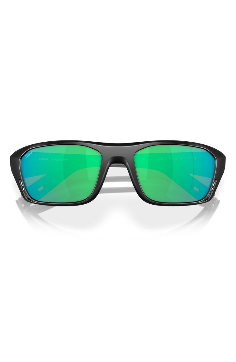 Costa Del Mar 57mm Polarized Rectangular Sunglasses, Alternate, color, Matte Black/ Green Mirror 580G