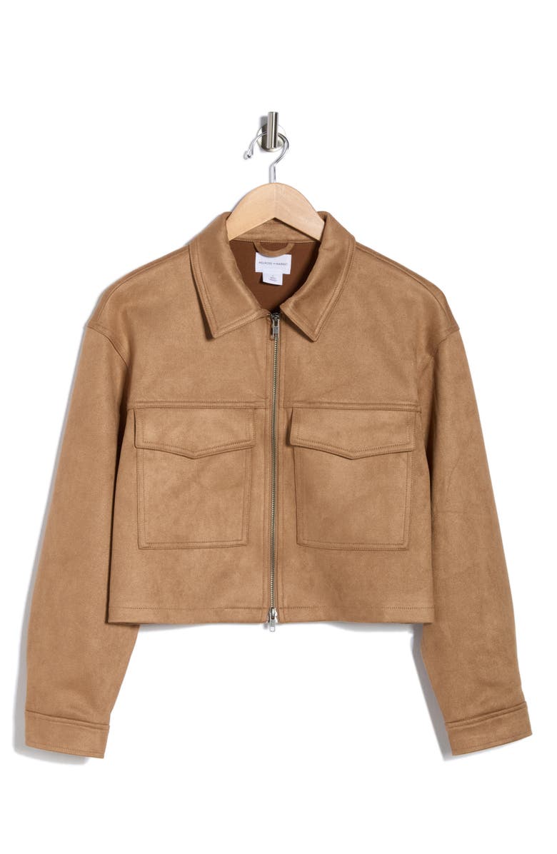 Melrose and Market Faux Suede Crop Jacket, Alternate, color, Tan Tiger