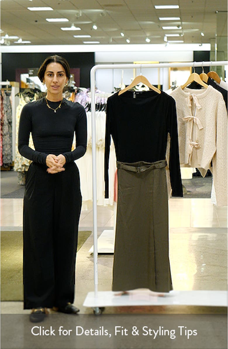 Long Sleeve Belted Mixed Media Midi Dress, sales video thumbnail