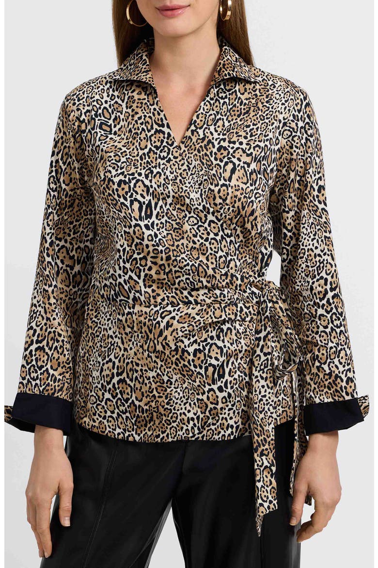 Salina Leopard Print Cotton Poplin Wrap Shirt, Main, color, BROWN MULTI