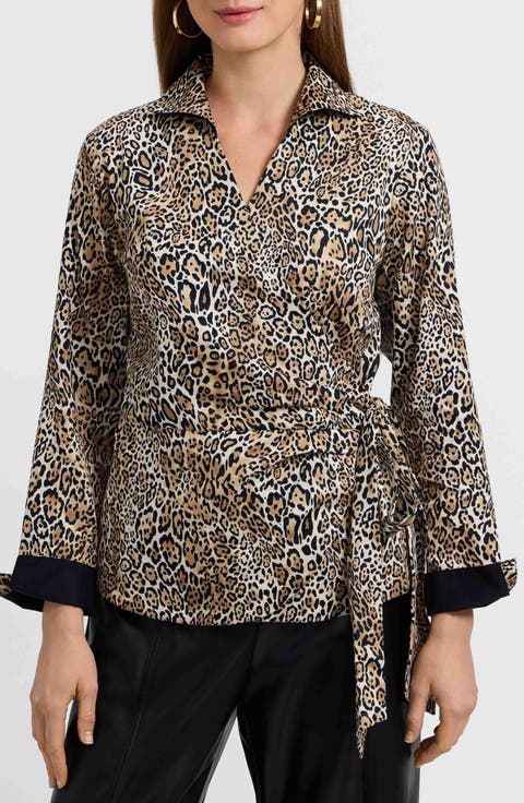Salina Leopard Print Cotton Poplin Wrap Shirt