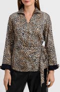 Foxcroft Salina Leopard Print Cotton Poplin Wrap Shirt
