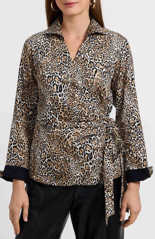 Foxcroft Salina Leopard Print Cotton Poplin Wrap Shirt In Animal Print
