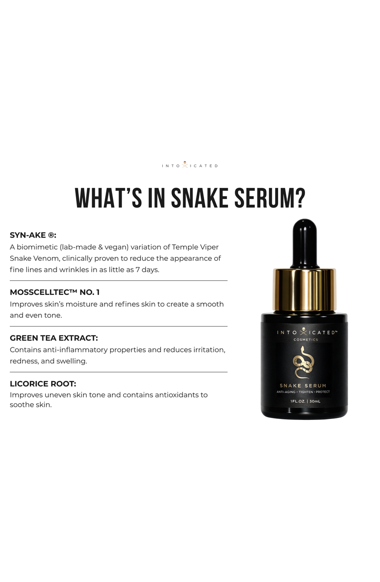 Intoxicated Cosmetics Snake Serum | 1 fl oz/ 30 ml | Anti-Aging Formula with Vegan Snake Peptides | Hydrating Hyaluronic Acid | Niacinamide for Radiant Skin Repair, Alternate, color, NO COLOR