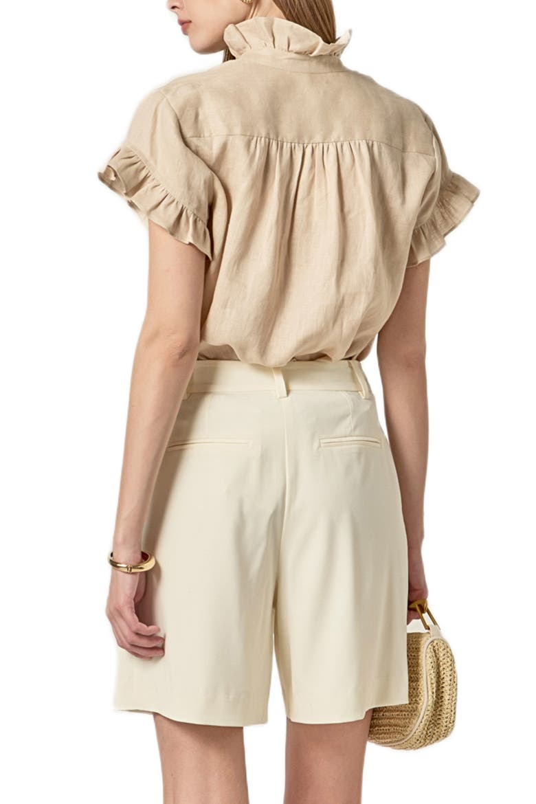 Ruffle Trim Linen Button-Up Shirt, Alternate, color, NATURAL