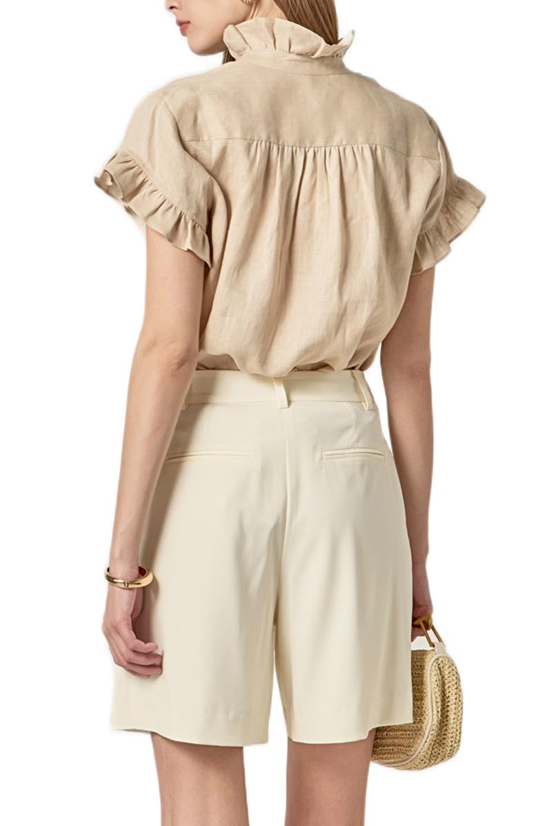 English Factory Ruffle Trim Linen Button-Up Shirt, Alternate, color, Natural