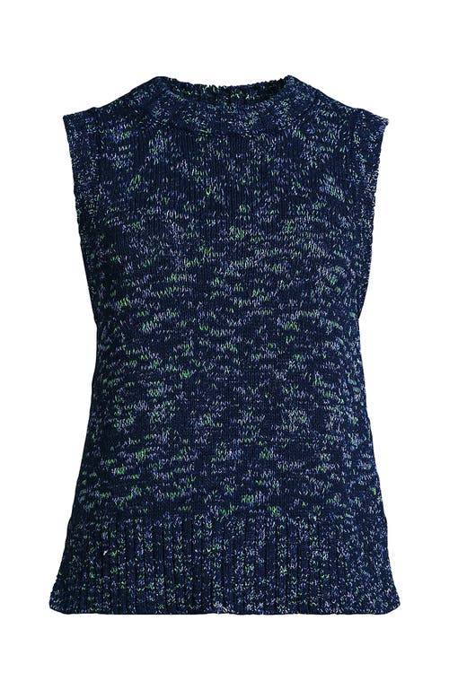 LANDS' END LANDS' END COTTON TWEED TEXTURED CREWNECK VEST SWEATER