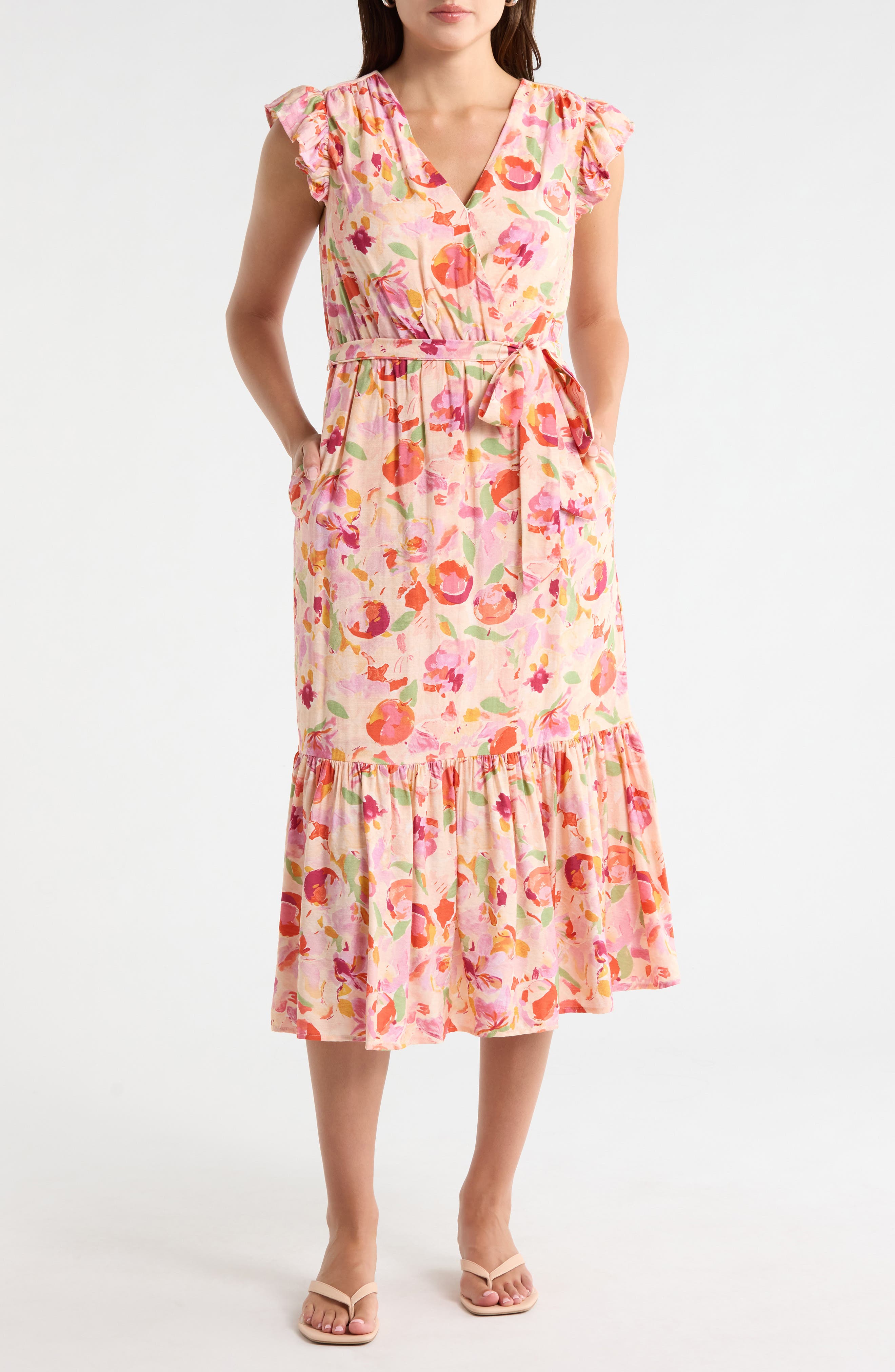 Sam Edelman Peach Print Cap Sleeve Maxi Dress