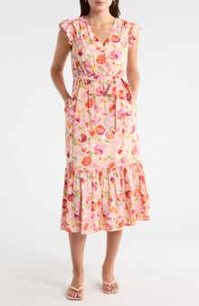 Sam Edelman Peach Print Cap Sleeve Maxi Dress