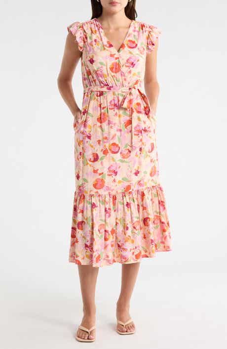 Sam Edelman Peach Print Cap Sleeve Maxi Dress