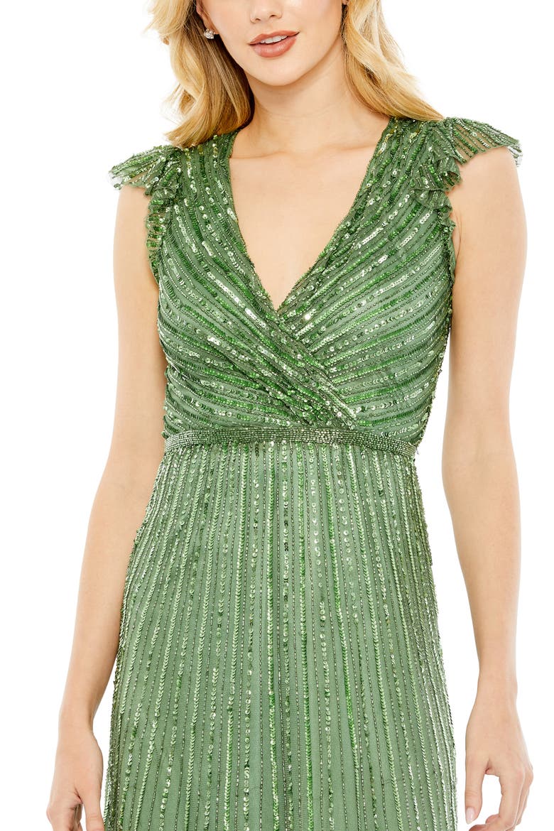 Women's Sequined Wrap Over Cap Sleeve Ruffle Hem Dress, Alternate, color, Sage