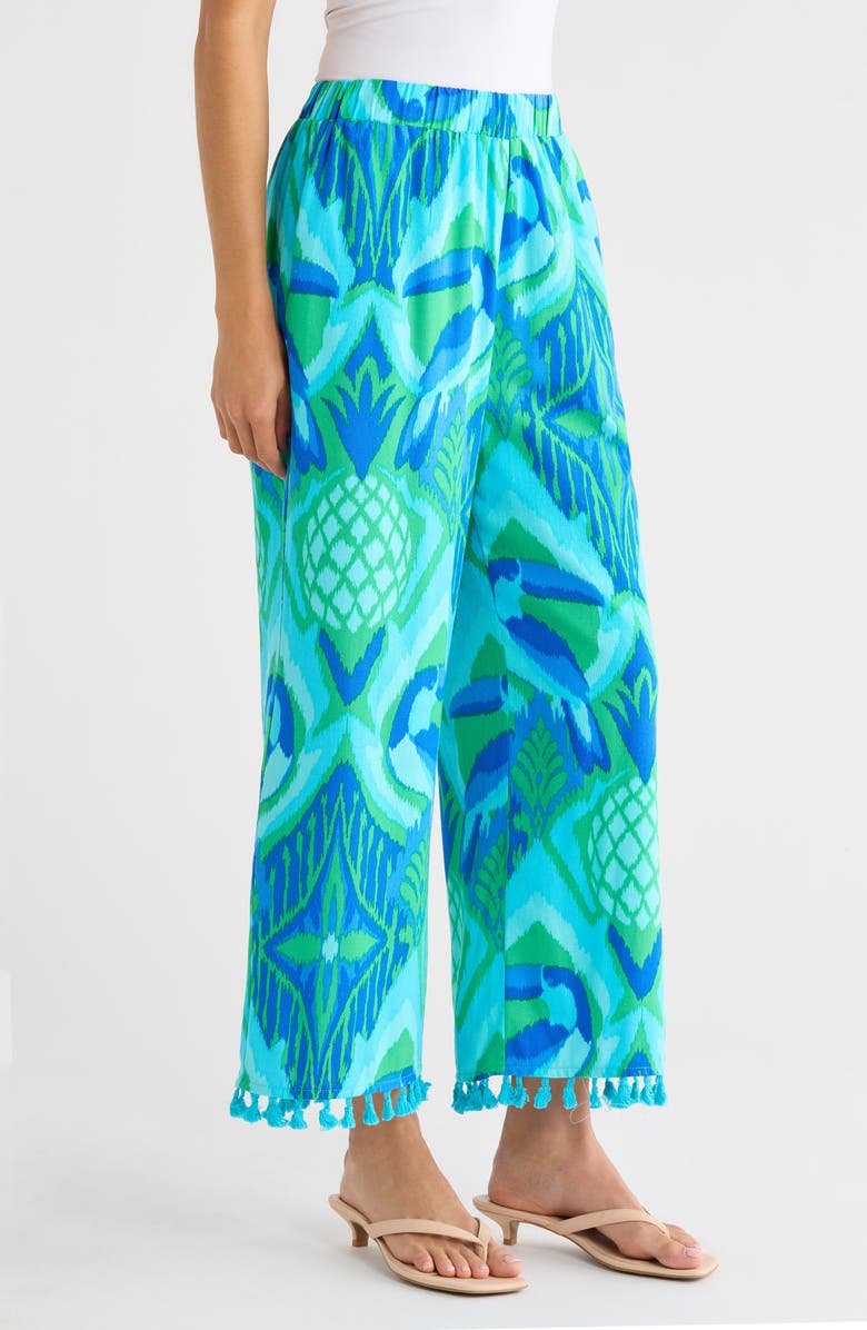 SUGARLIPS Blissy Tropical Hanie Flare Pants, Alternate, color, Kelly-Blue-Multi
